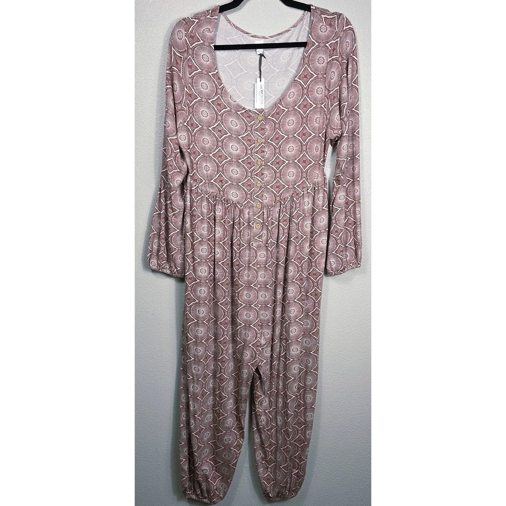 Kate Quinn The Woods Cedar Batik Jumpsuit Womens M NWT Modal Boho Lounge